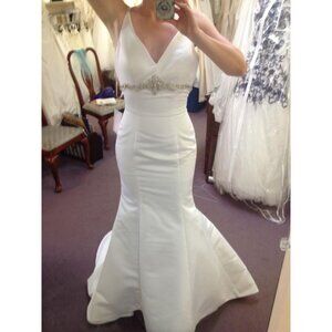 SAMPLE Sexy Satin Fit & Flare, White Empire Mermaid Wedding Dress, BLING Straps